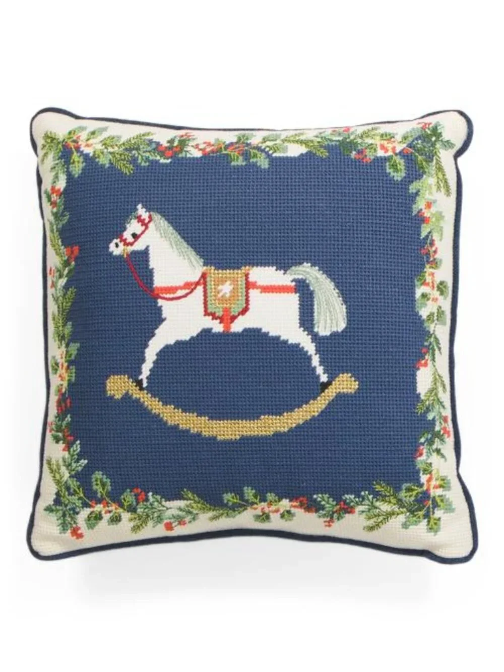 MARTHA STEWART 14x14 Vintage Rocking Horse Needlepoint Pillow